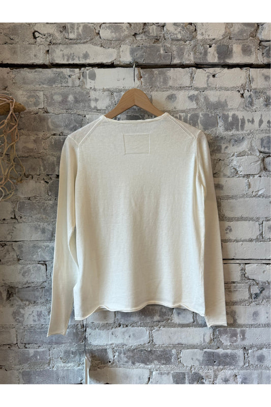 Cotton Cashmere Jersey LS Knit Crew - White - DUNE + SALT