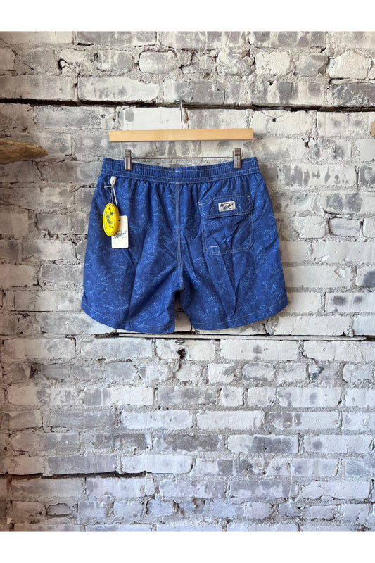 Palms Print Nylon Swim Trunks - Blue - DUNE + SALT