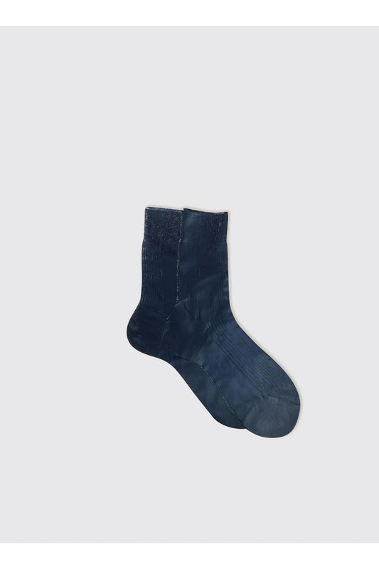 One-Rib Laminated Silk Socks - Navy
