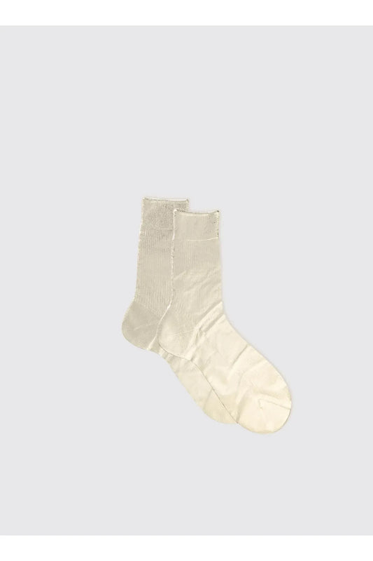 One-Rib Laminated Silk Socks - Platino
