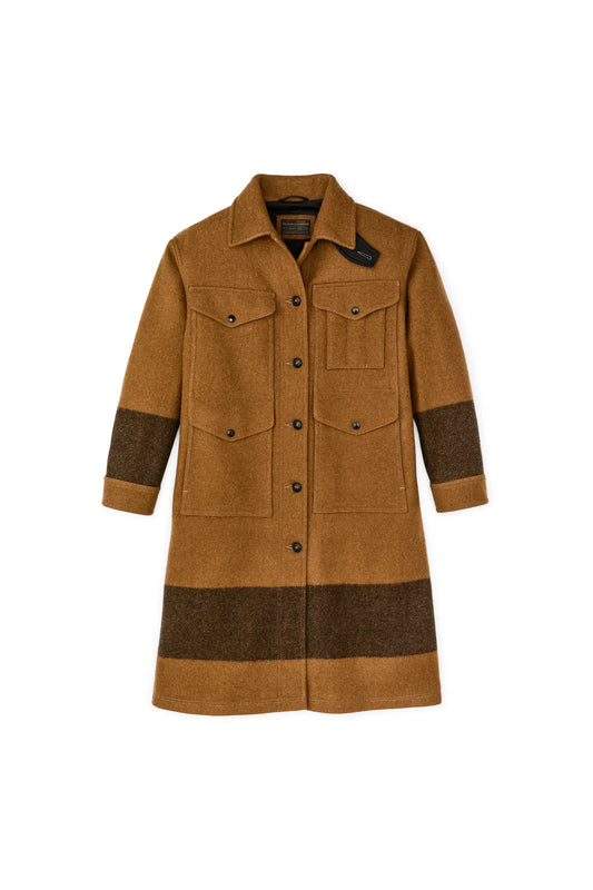 Women's Wool Long Cruiser Coat - Whiskey/Black Stripe - DUNE + SALT