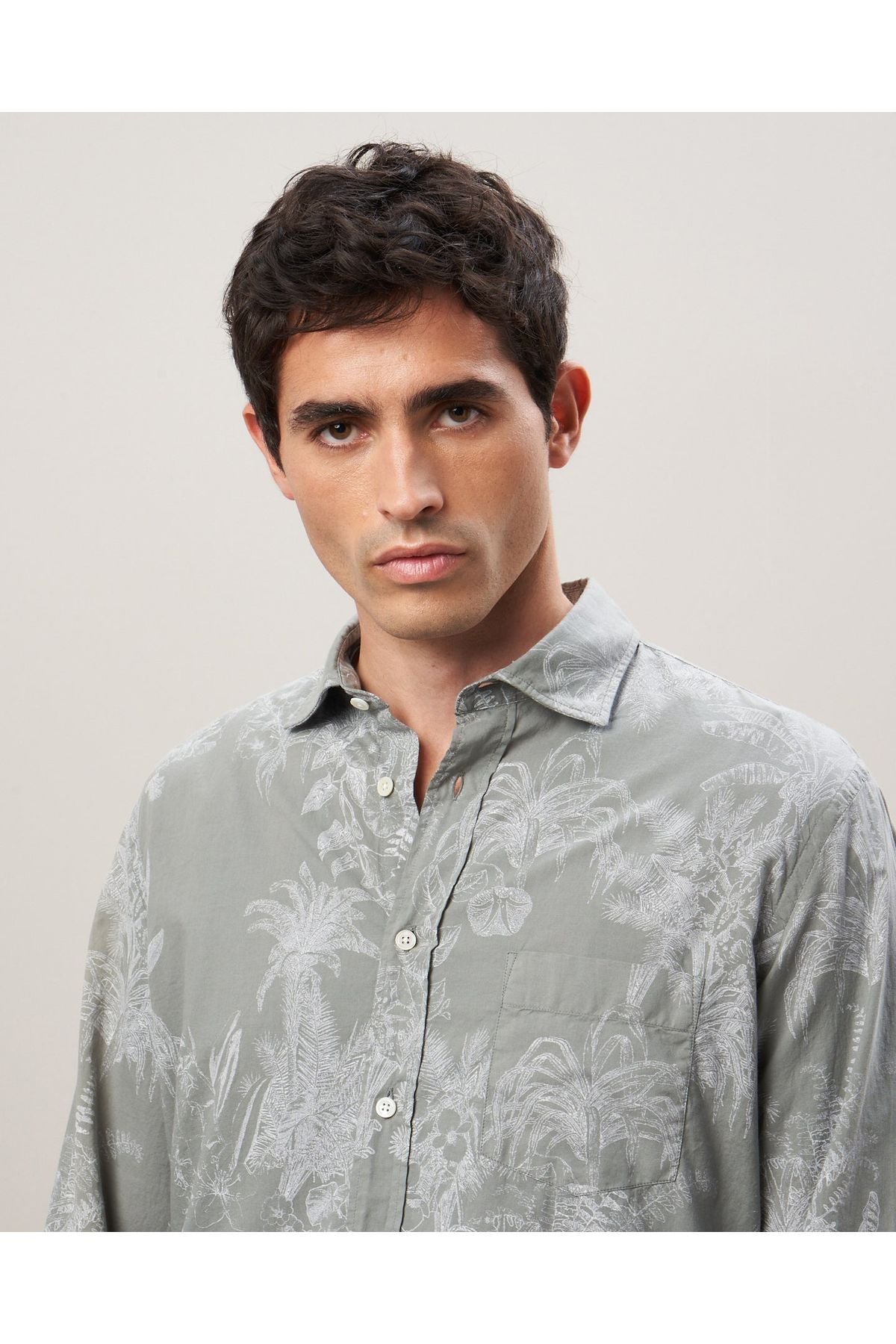 Paul Pat Palm Tree Print Cotton Shirt - Olive - DUNE + SALT