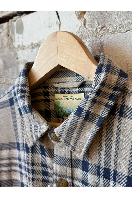 Pacifica Stretch Twill Overshirt - Taupe Plaid - DUNE + SALT