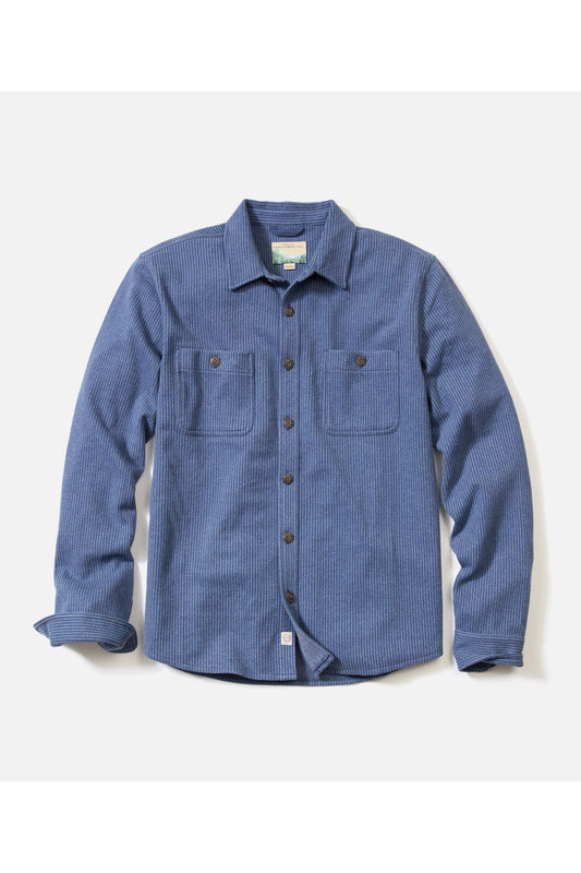 Pacifica Stretch Twill Overshirt - Blue Railroad Stripe - DUNE + SALT