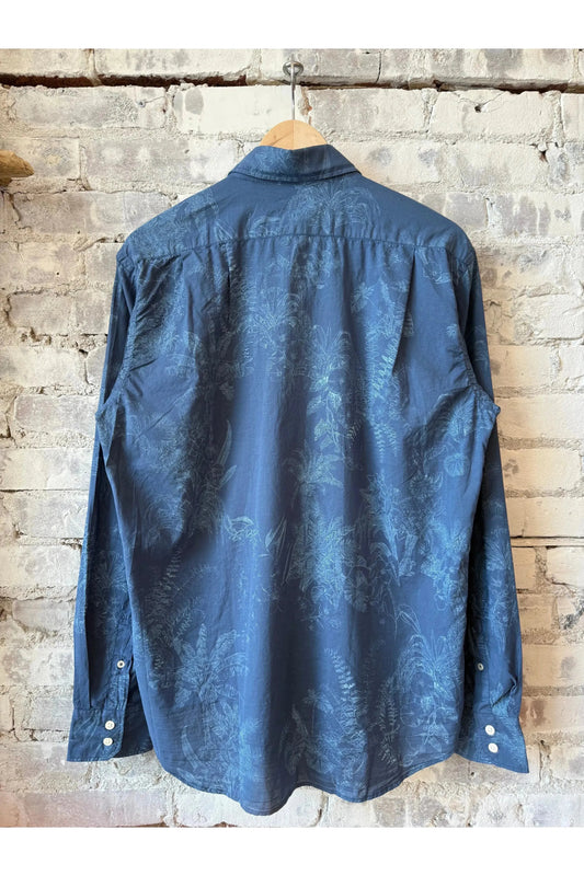 Paul Pat Palm Tree Print Cotton Shirt - Cobalt Blue - DUNE + SALT