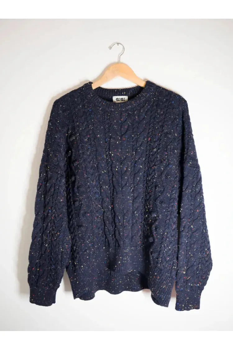 Oversized Cable Sweater - Navy Speckle - DUNE + SALT