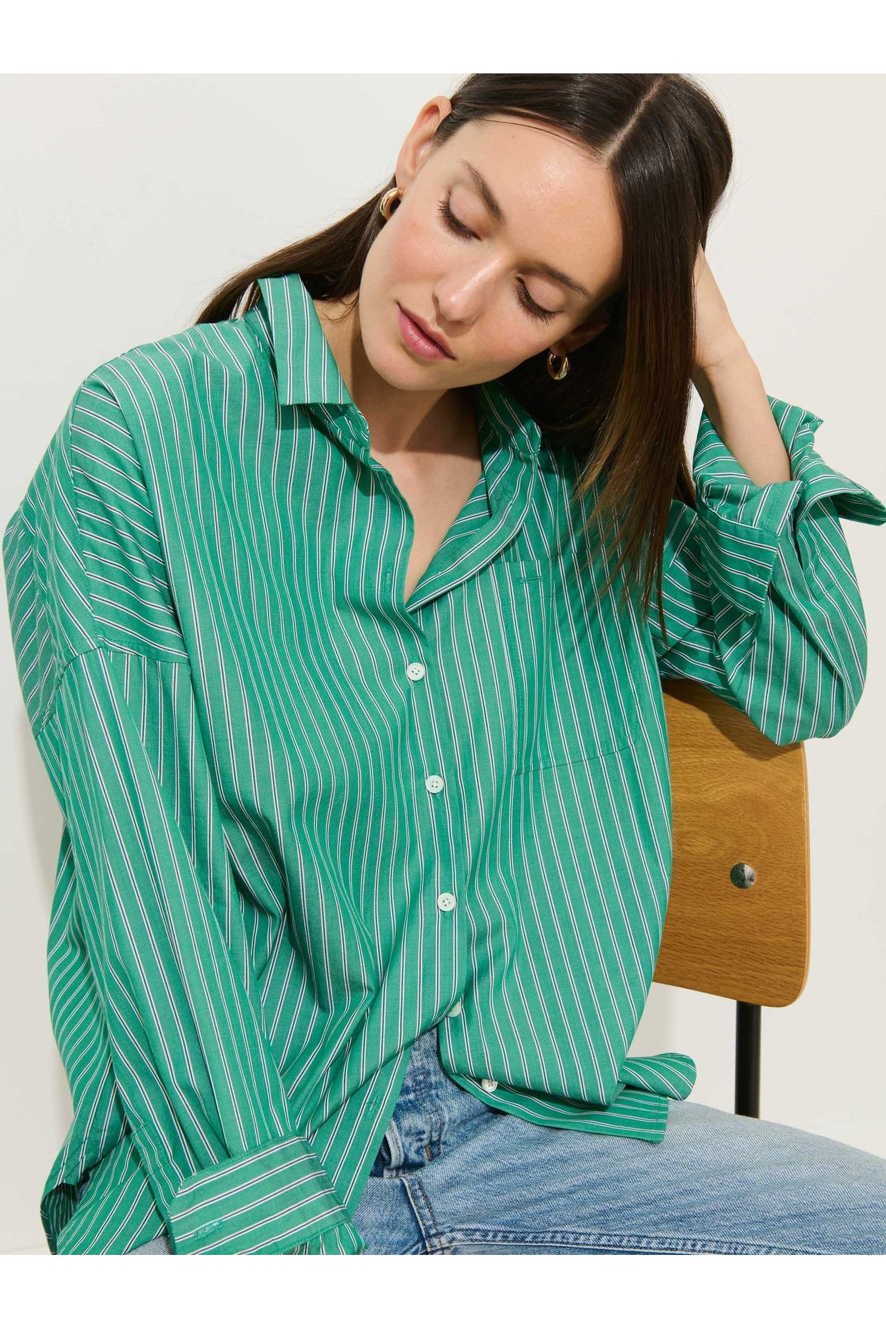 Jo Shirt in Cotton Poplin - Jade Green - DUNE + SALT