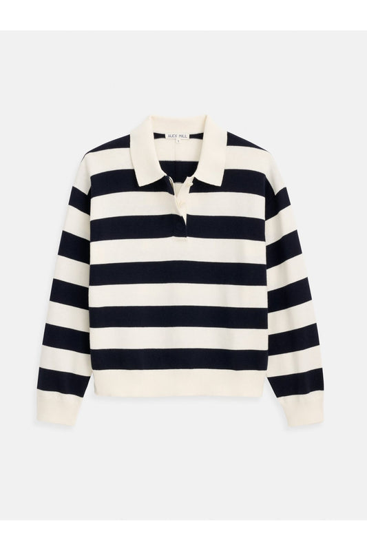 Bond St Stripe Sweater In Cotton Cashmere - Ivory/Navy - DUNE + SALT