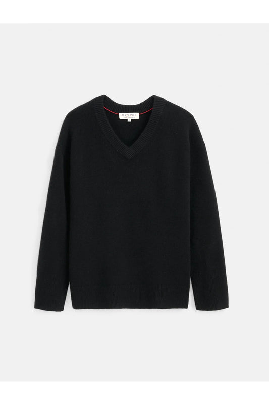 Rowan Cashmere V-Neck Sweater - Black - DUNE + SALT