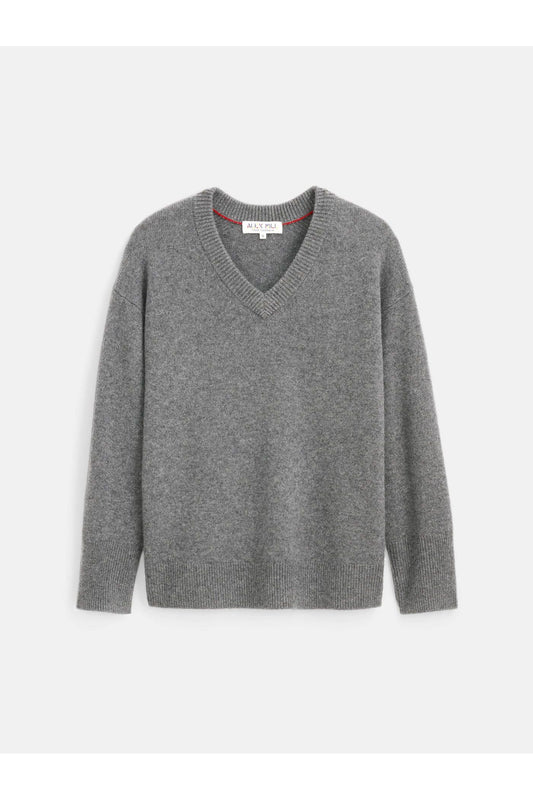 Rowan Cashmere V-Neck Sweater - Sterling Grey - DUNE + SALT
