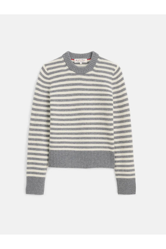 Marais Striped Cashmere Crewneck Sweater - Heather Grey/Ivory - DUNE + SALT