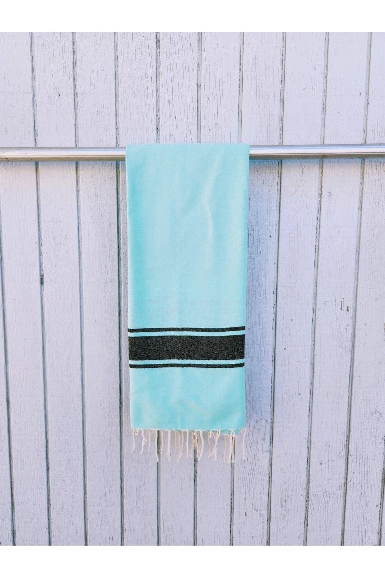 Turkish Beach Towel Sarong - Aqua/Black - DUNE + SALT