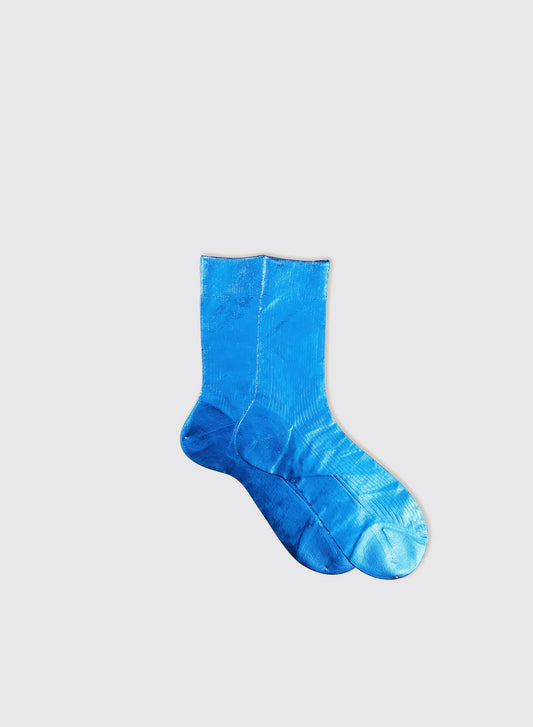 One-Rib Laminated Silk Socks - Cielo
