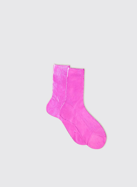 One-Rib Laminated Silk Socks - Pink Fluorescent