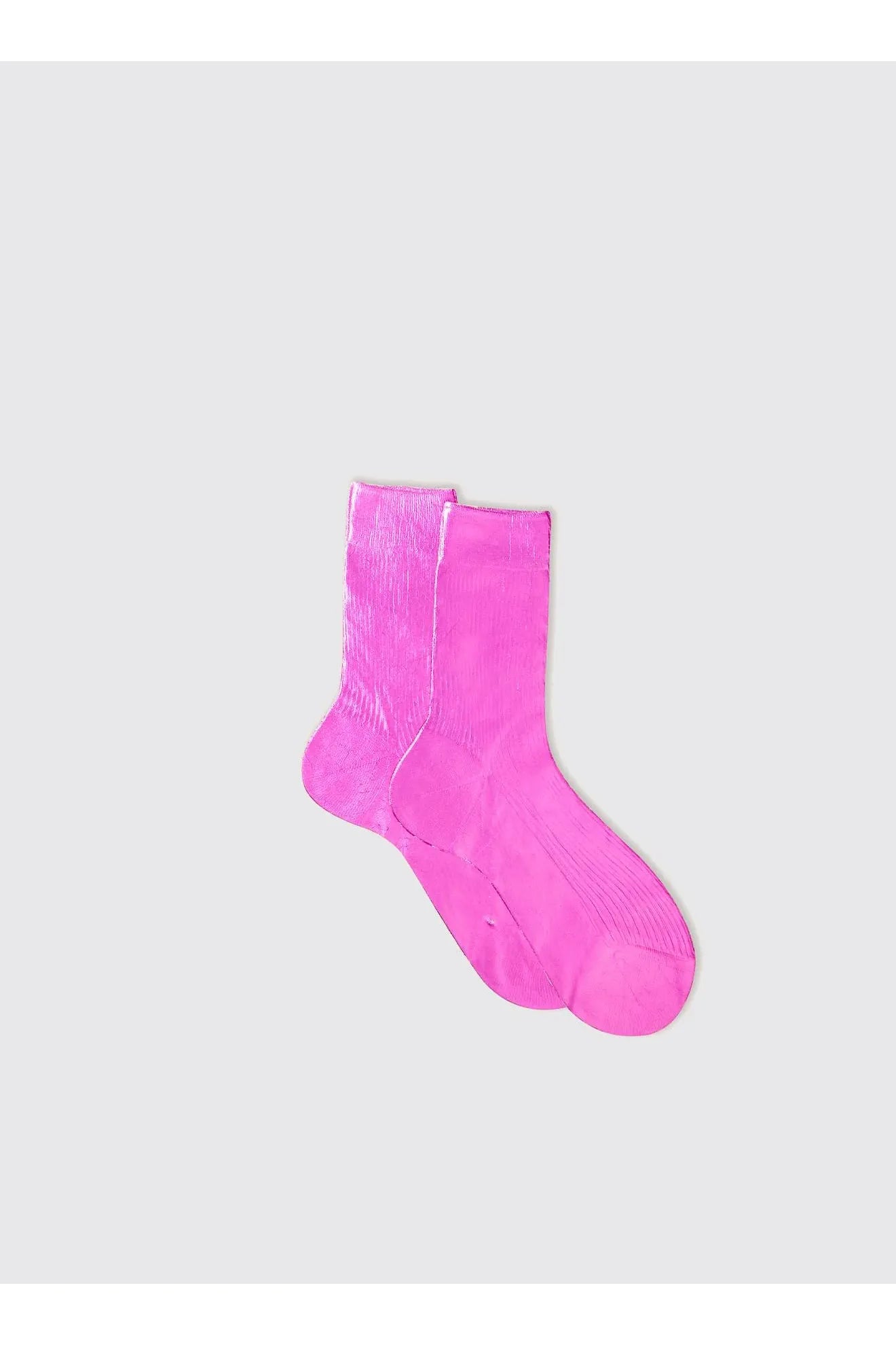 One-Rib Laminated Silk Socks - Pink Fluorescent