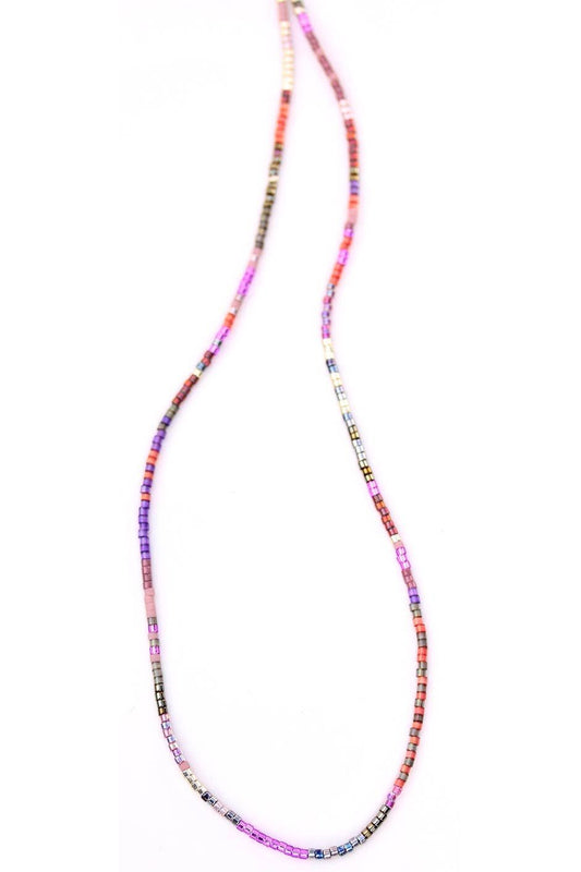 JRN1 Purple Glass Beaded Adjustable Necklace