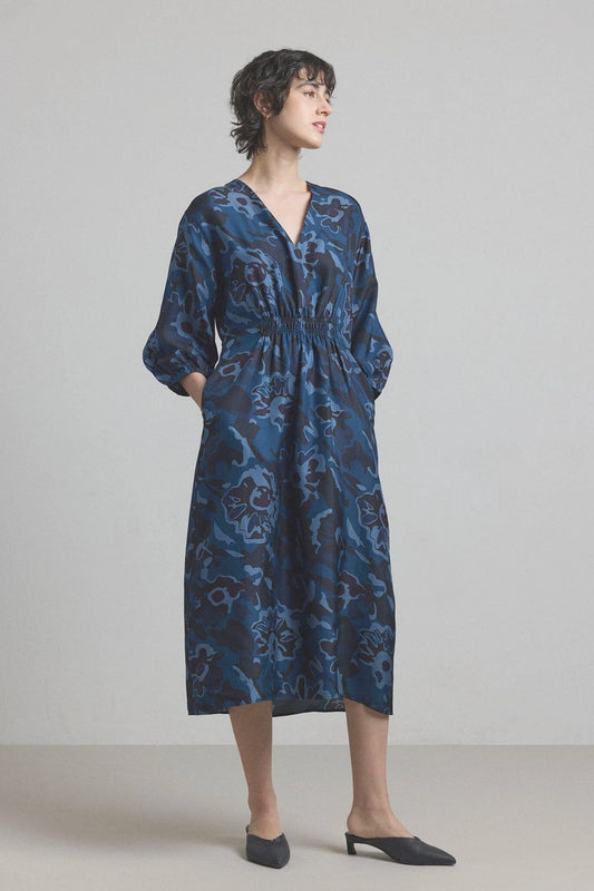 Saltaire Silk Dress - Navy Floral