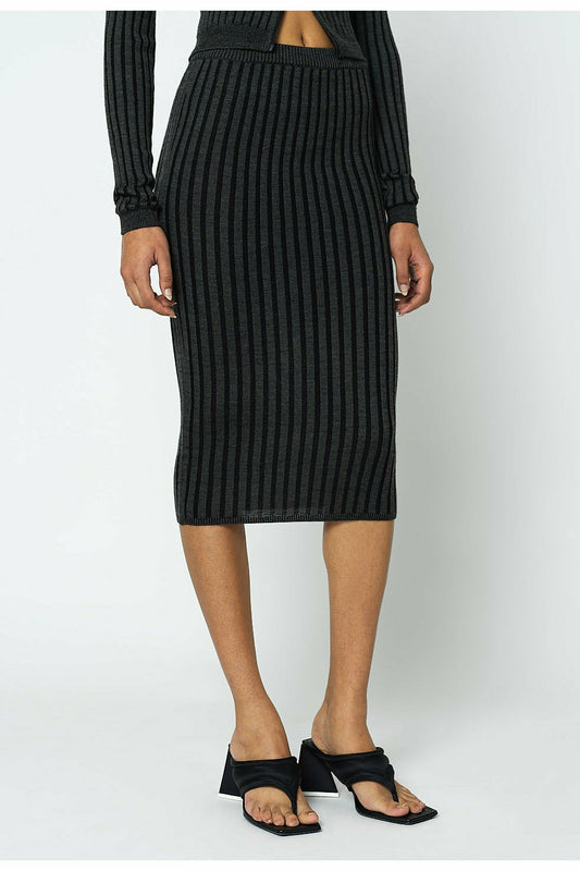 Reveal Silk Cashmere Rib Tube Skirt - Storm X Black - DUNE + SALT