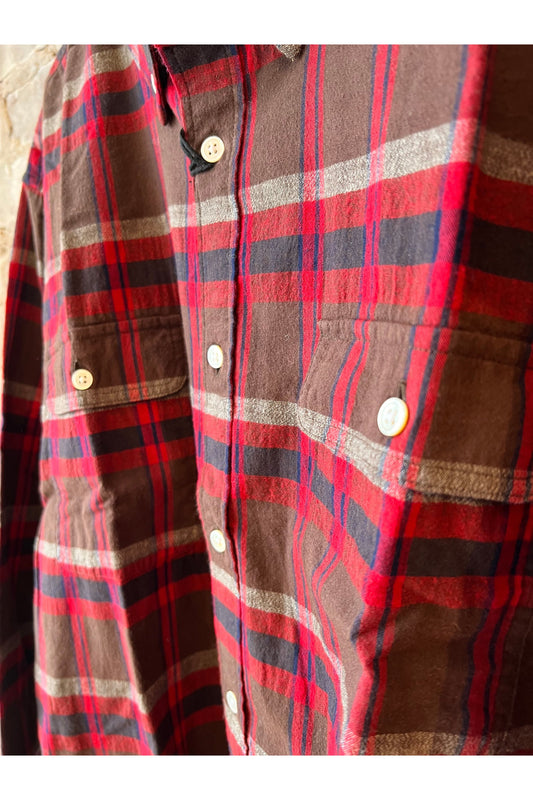 Twin Flap Button Down Shirt - Heavy Weave Madras Red Check - DUNE + SALT