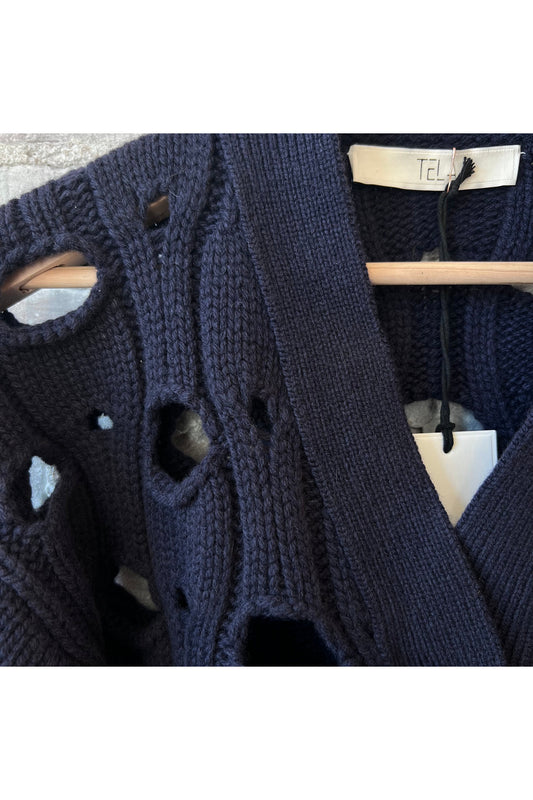 Lana Engineered Drop Needle Rib Cardigan - Navy - DUNE + SALT