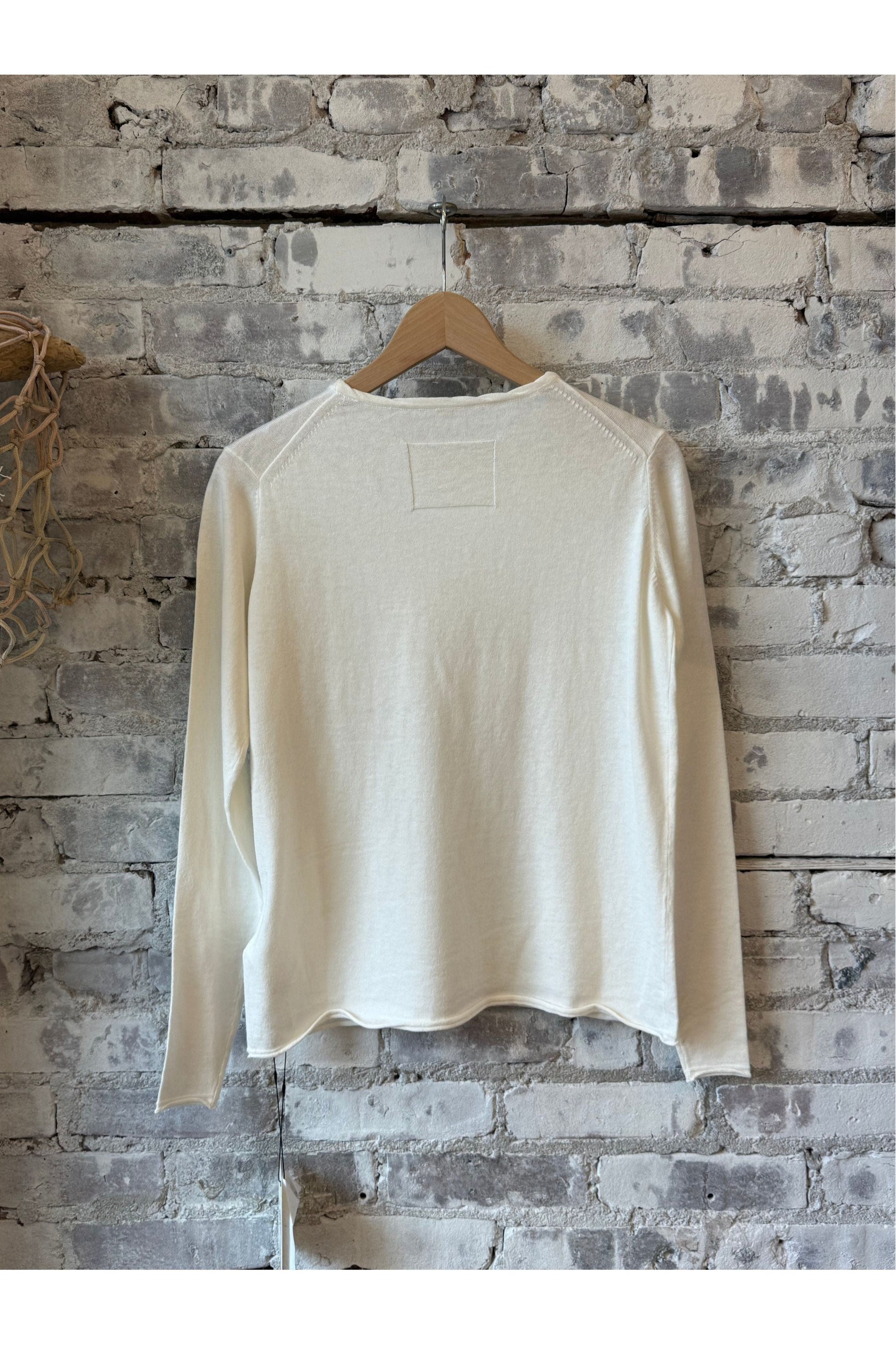 Cotton Cashmere Jersey LS Knit Crew - White - DUNE + SALT