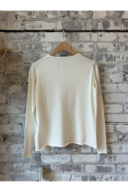 Cotton Cashmere Jersey LS Knit Crew - White - DUNE + SALT