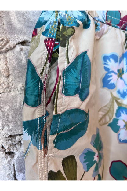 Hibiscus Printed Recycle Nylon Swim Trunks - Sand - DUNE + SALT