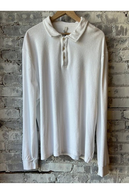 Terry Long Sleeve Polo Shirt - White - DUNE + SALT