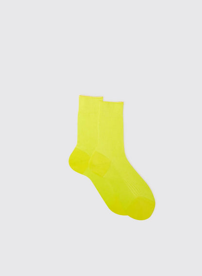 One-Rib Laminated Silk Socks - Yellow Fluorescent