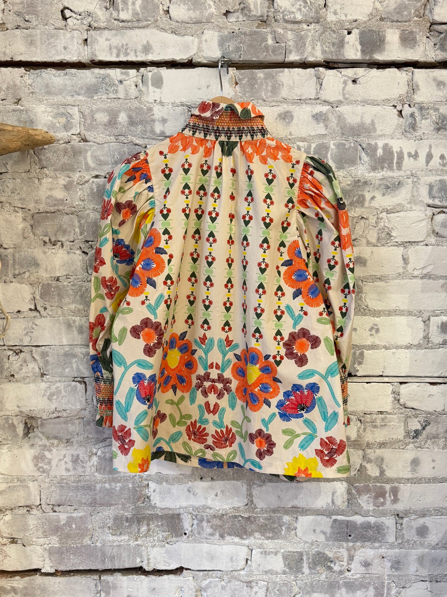 Smocked Shirt - Custard Embroidered Floral