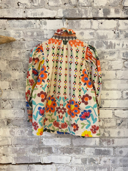 Smocked Shirt - Custard Embroidered Floral
