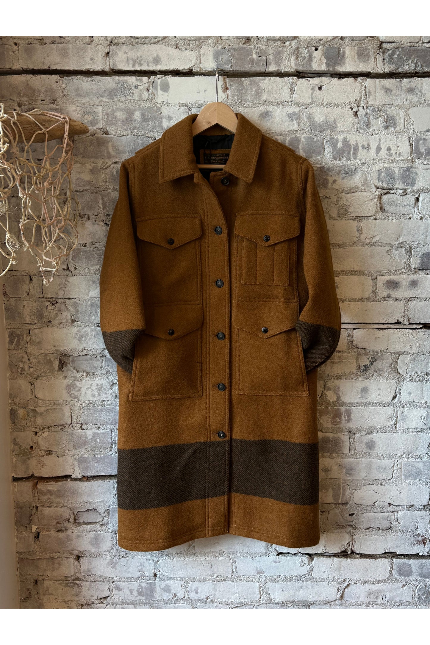 Women's Wool Long Cruiser Coat - Whiskey/Black Stripe - DUNE + SALT