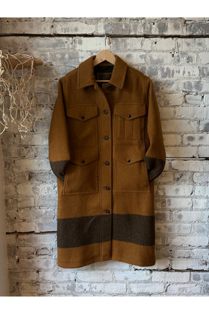 Women's Wool Long Cruiser Coat - Whiskey/Black Stripe - DUNE + SALT