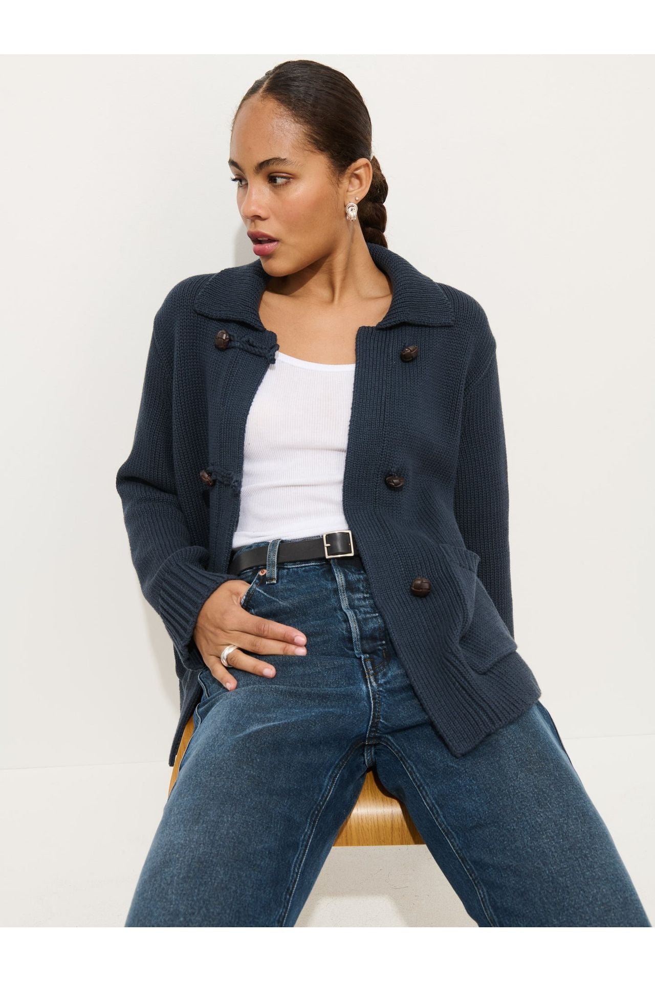 Ada Sweater Jacket in Cotton - Evening Sky - DUNE + SALT