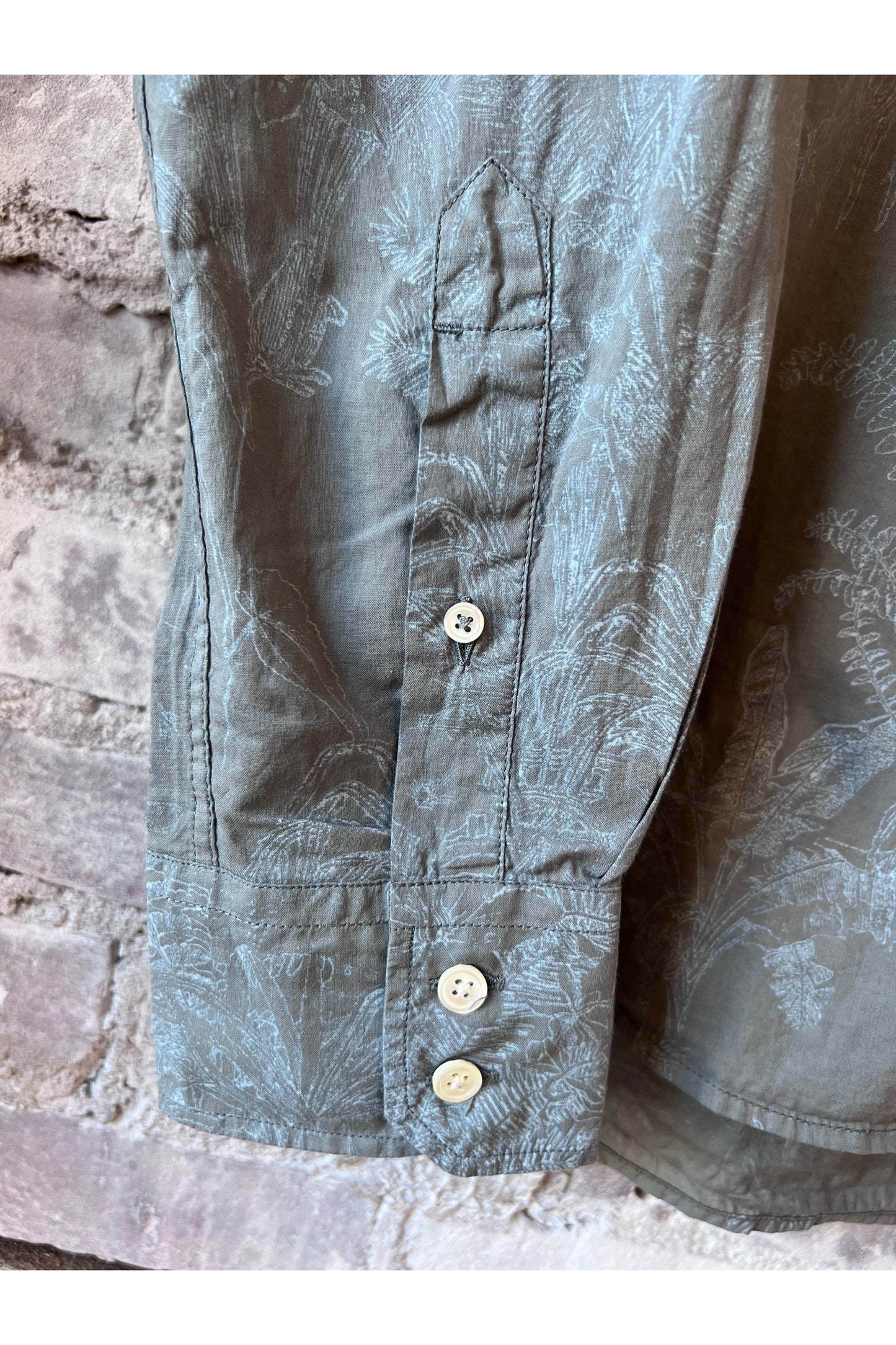 Paul Pat Palm Tree Print Cotton Shirt - Olive - DUNE + SALT