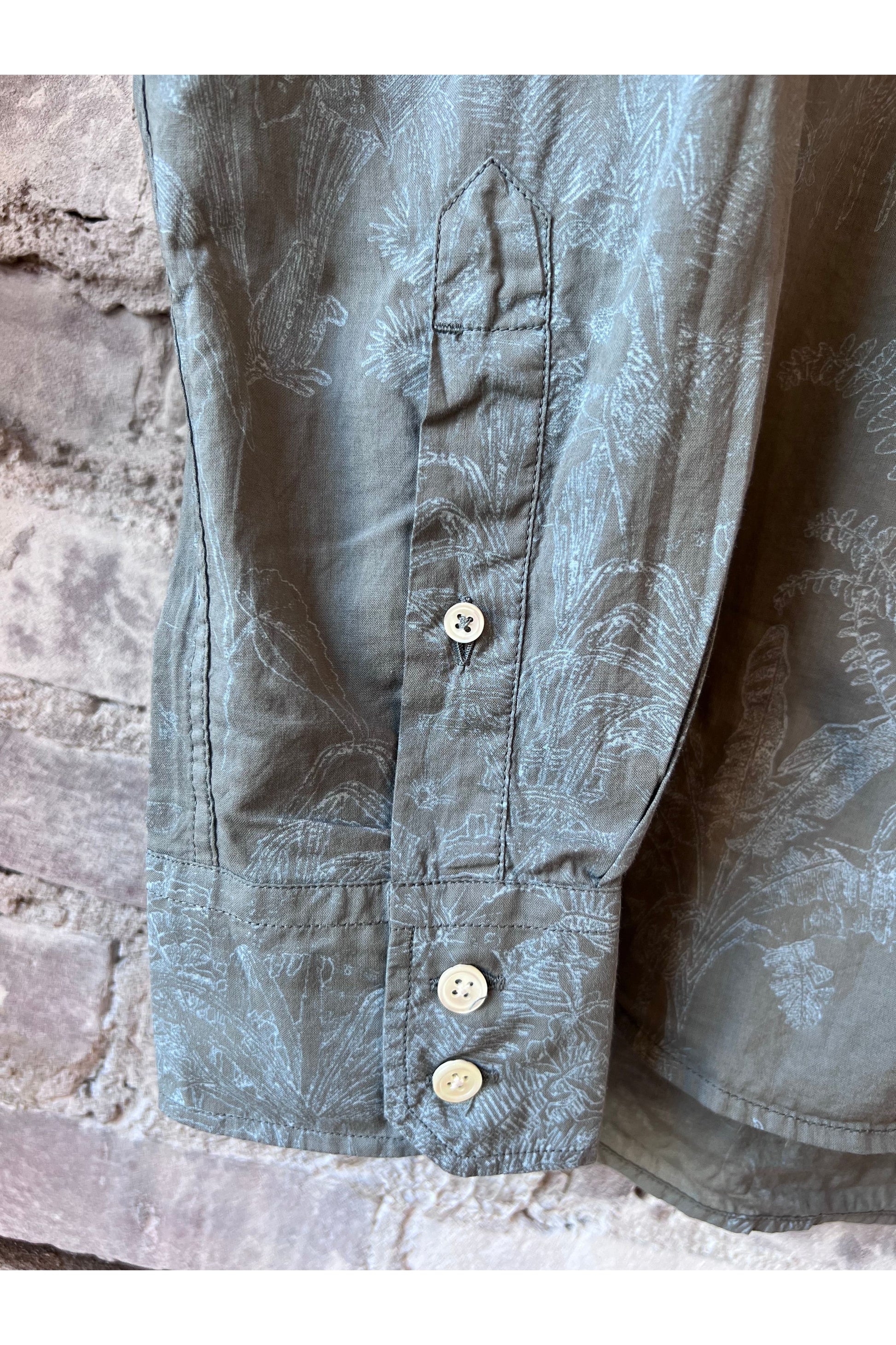 Paul Pat Palm Tree Print Cotton Shirt - Olive - DUNE + SALT