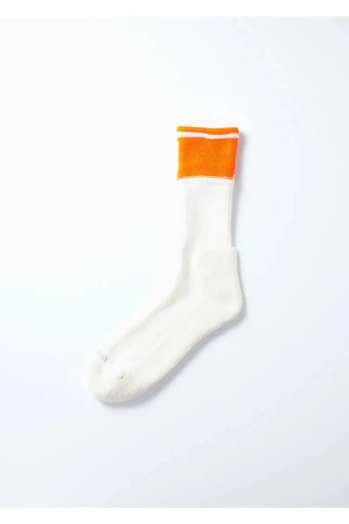 Rototo Double Layer Crew Socks Neon Orange Off White M US M8 10