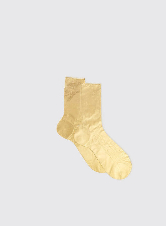 One-Rib Laminated Silk Socks - Gold