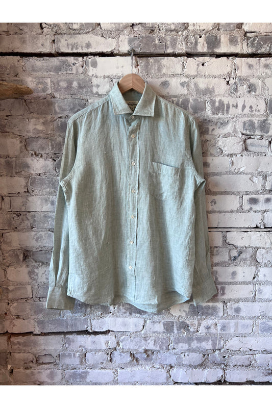 Paul Linen Chambray Shirt - Green - DUNE + SALT