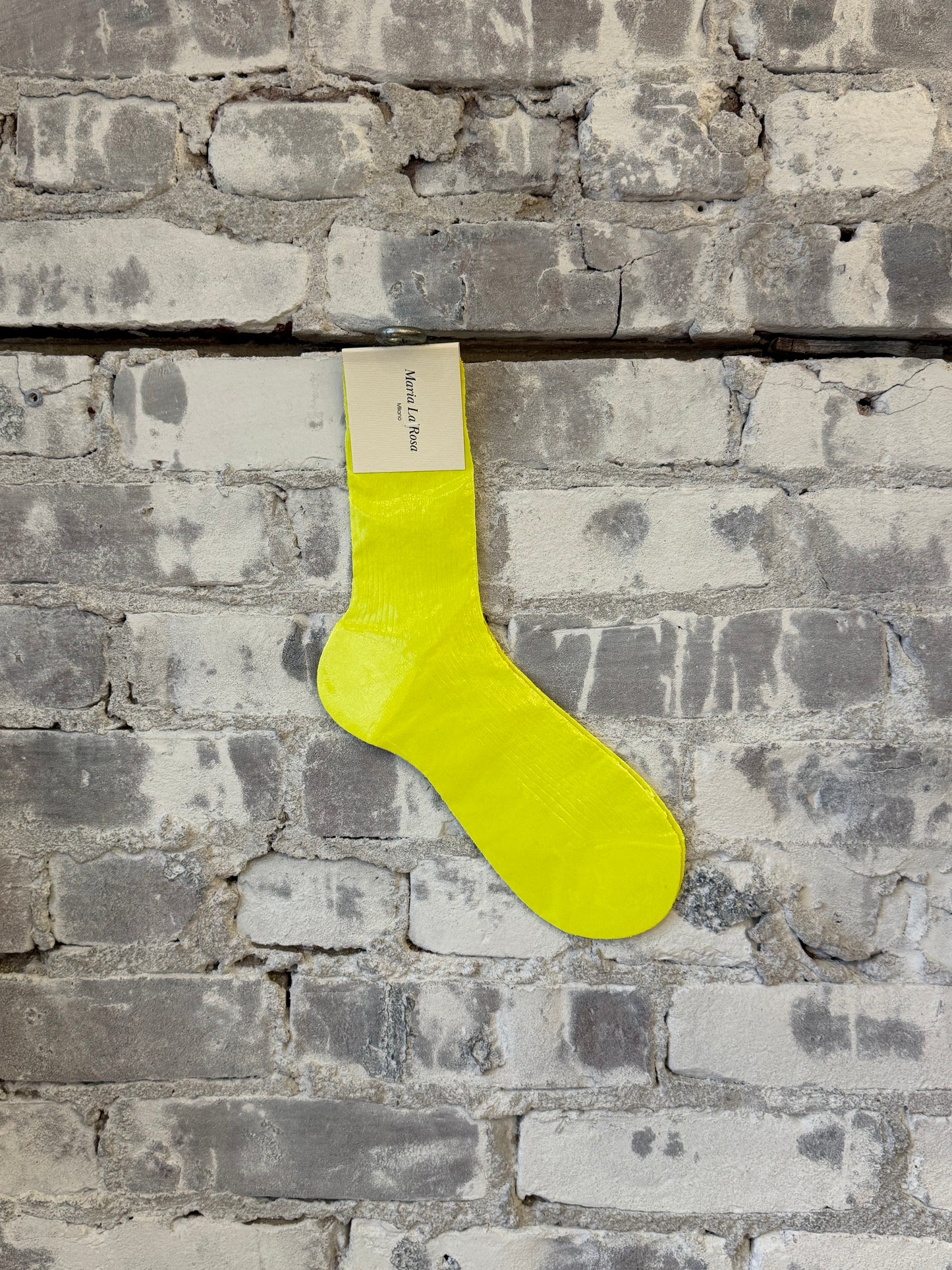 One-Rib Laminated Silk Socks - Yellow Fluorescent