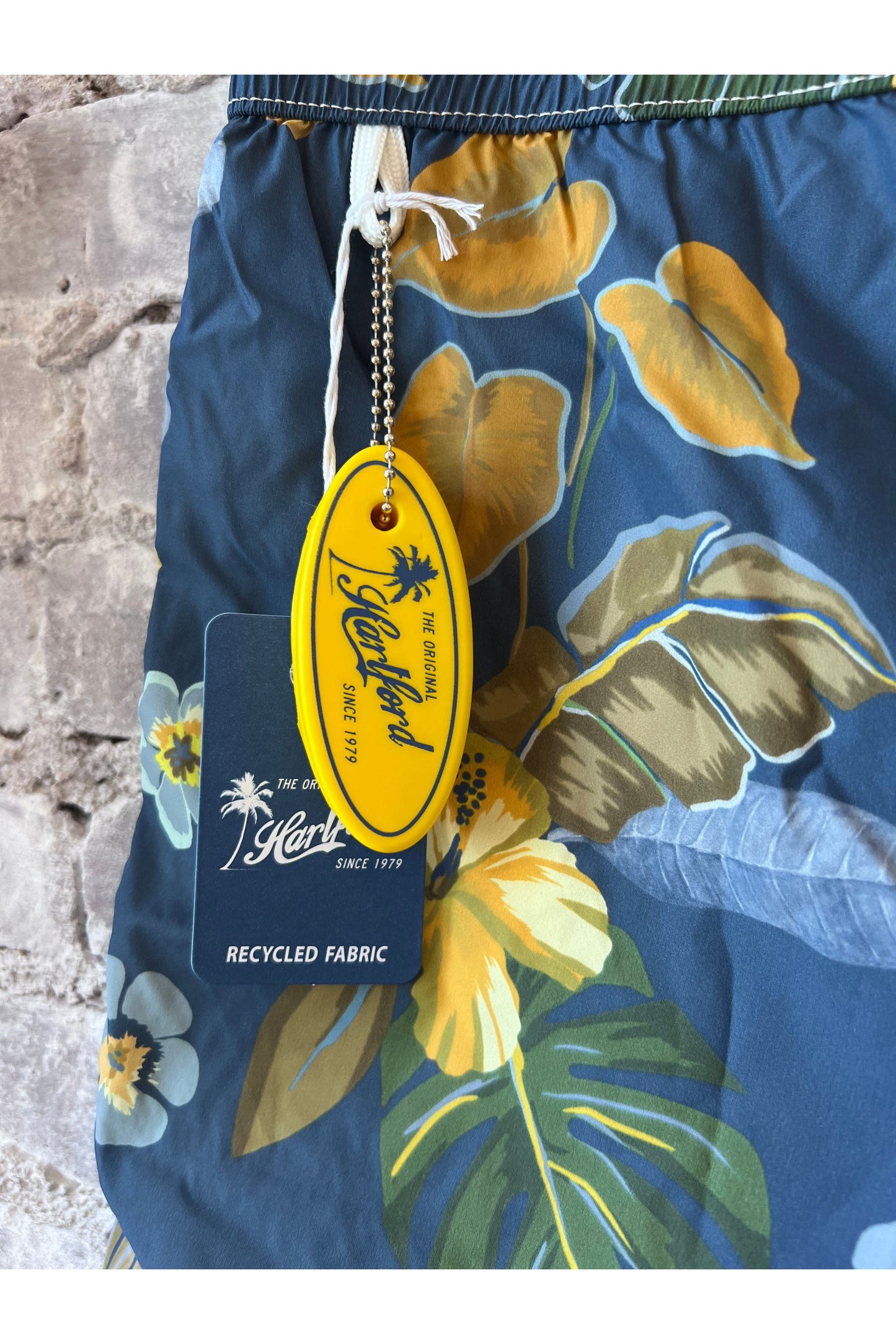 Hibiscus Printed Recycle Nylon Swim Trunks - Navy - DUNE + SALT