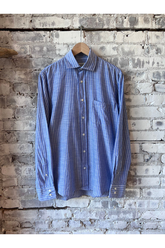 Paul End-On-End Striped Cotton & Linen Shirt - Blue & White - DUNE + SALT