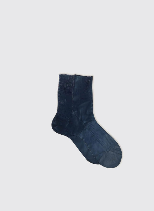 One-Rib Laminated Silk Socks - Navy