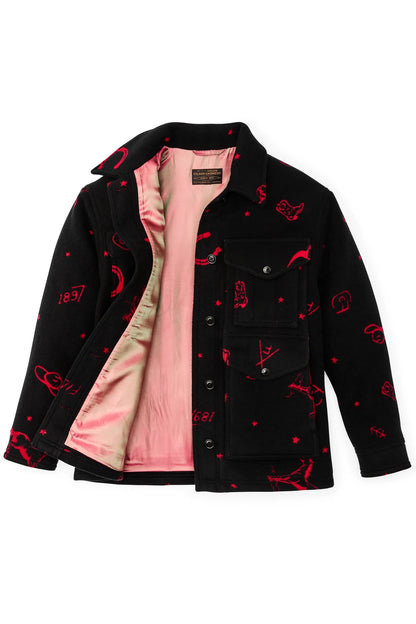 Women's Jacquard Wool Cruiser Jacket - Black/Red Western - DUNE + SALT