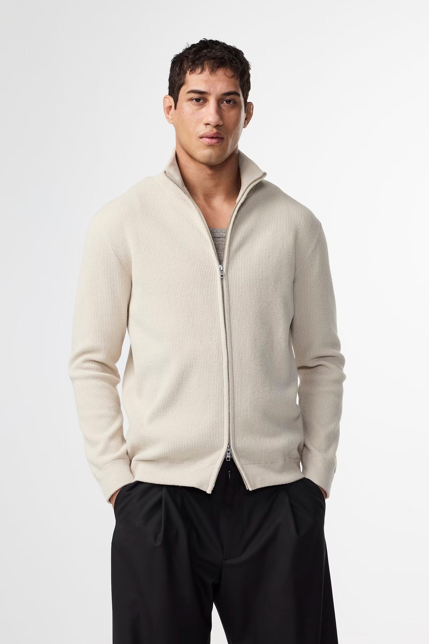 Danny Full Zip Sweater - Ecru - DUNE + SALT