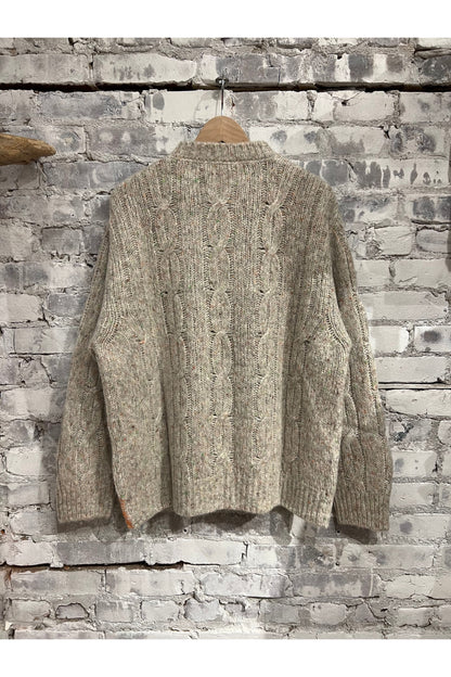 Over P's Cable Knit Donegal Sweater - Ecru - DUNE + SALT