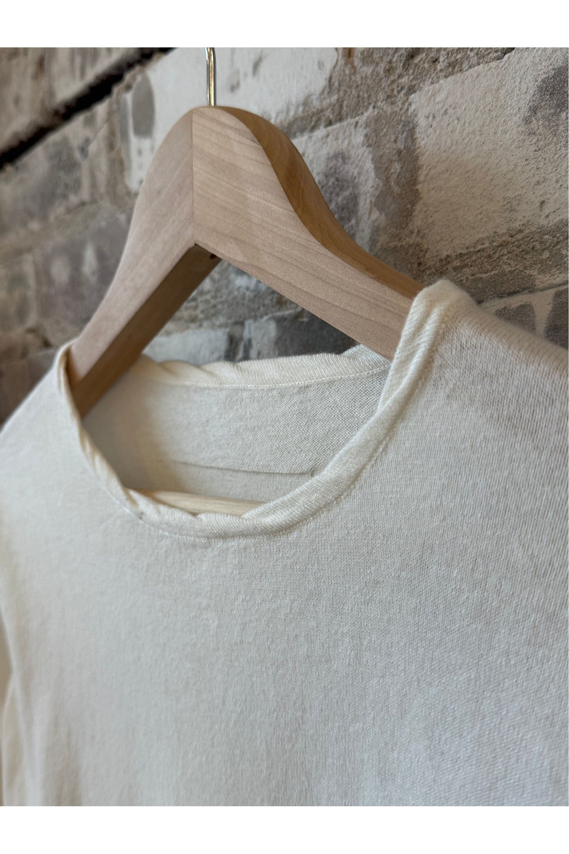 Cotton Cashmere Jersey LS Knit Crew - White - DUNE + SALT