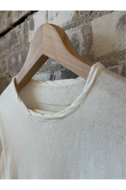 Cotton Cashmere Jersey LS Knit Crew - White - DUNE + SALT