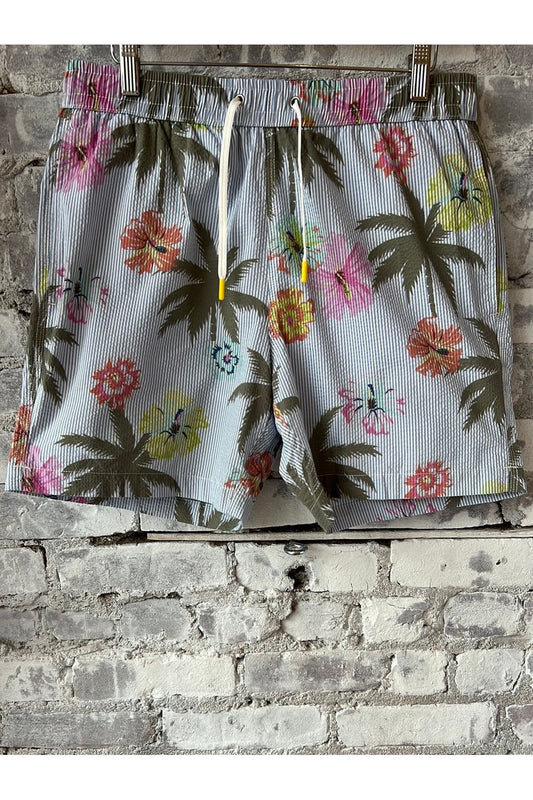 Printed Seersucker Swim Short - Blue Floral - DUNE + SALT