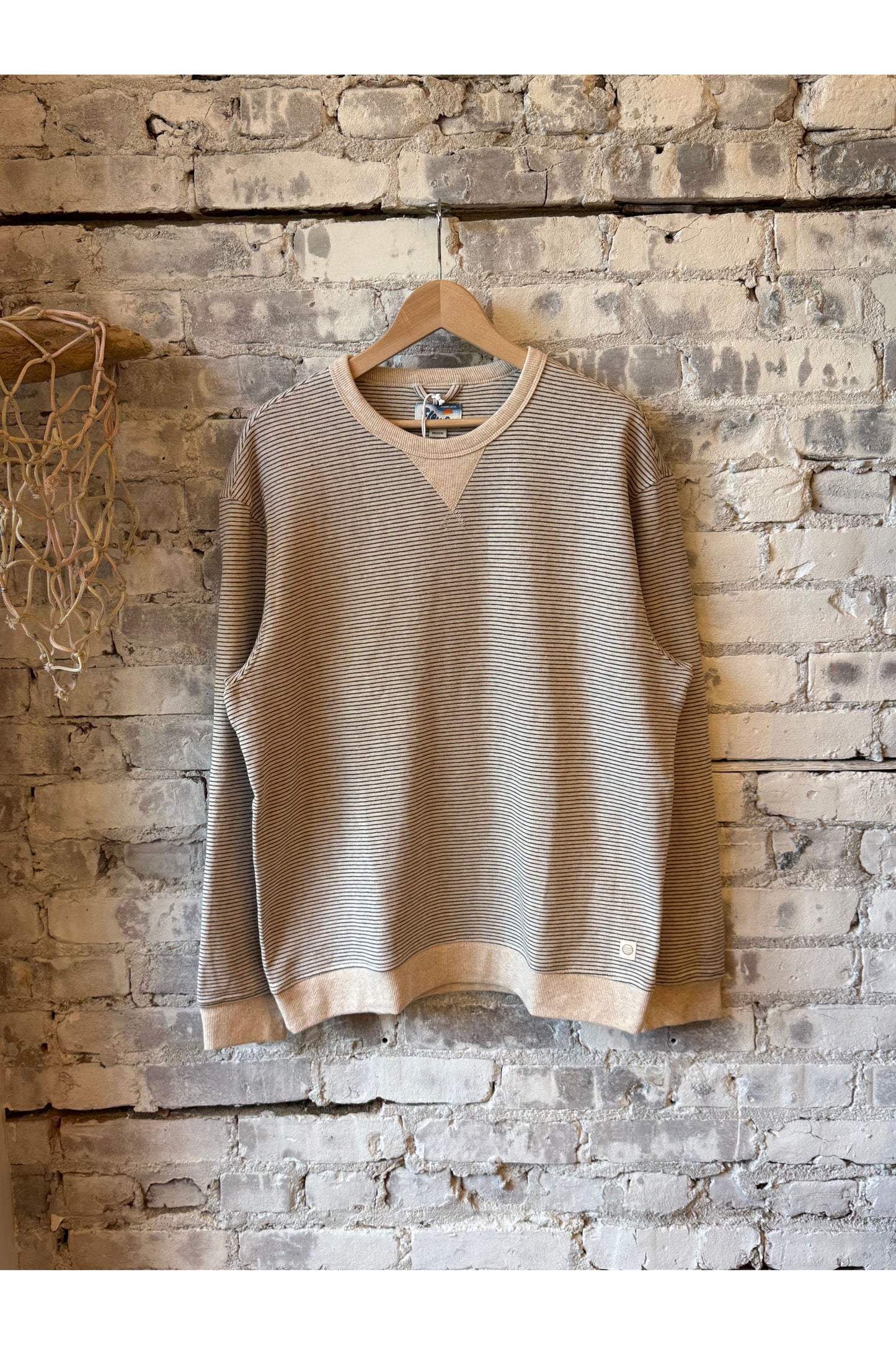Cloud 9 Relaxed Fleece Crewneck - Driftwood Mini Stripe - DUNE + SALT